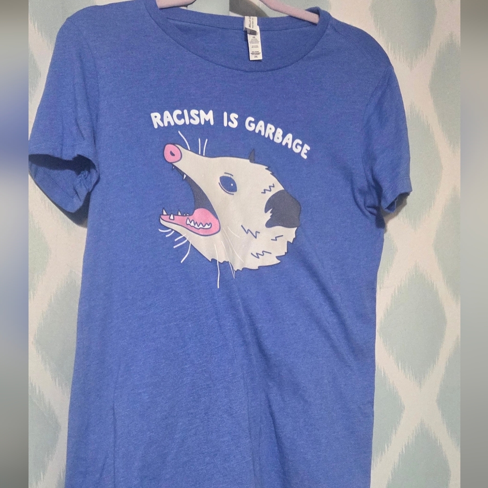 Blue Graphic Racism Is Garbage Opossum Tee